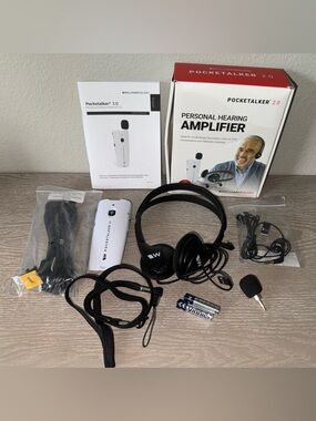 Pocketalker 2.0 Personal Amplifier With Headphones, Stereo Earbuds, microphone